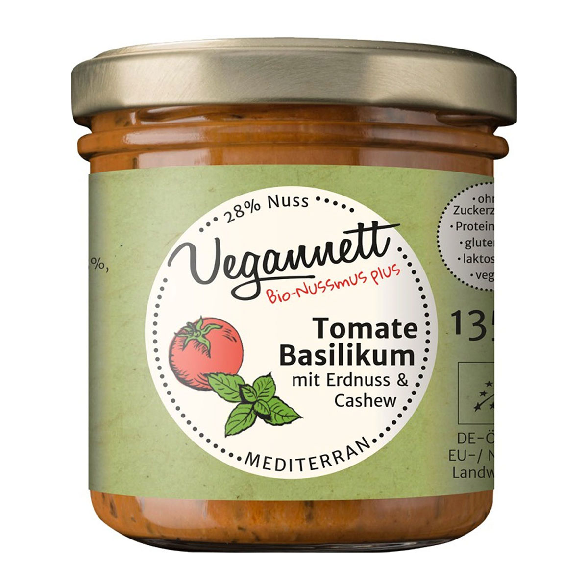 Veganes Bio-Nussmus - Tomate Basilikum - Vegannett