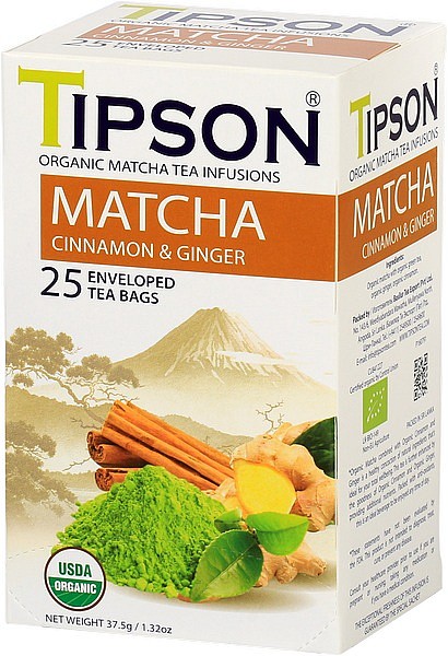 TIPSON BIO Matcha Cinnamon & Ginger japanischer gemahlener Tee Gastro-Teebeutel 25x1,5g