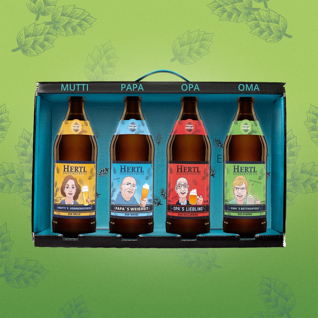 Familien Geschenkset - Bierset - im Geschenkkarton 4 x 0,5l Bier 