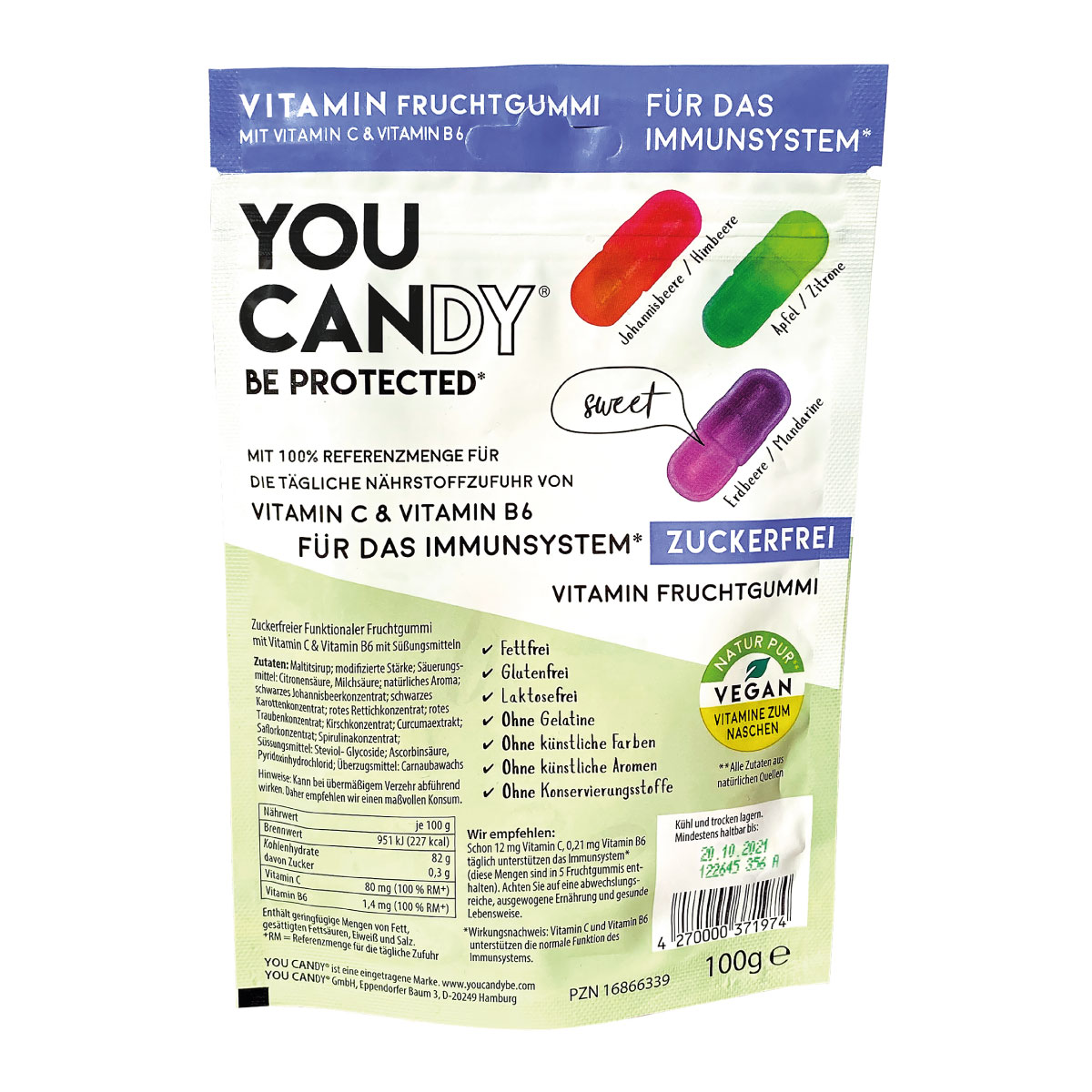 Be Protected - Vegan Vitamin Gummies zuckerfrei mit Vitamin C & B6 - You Candy 100g 