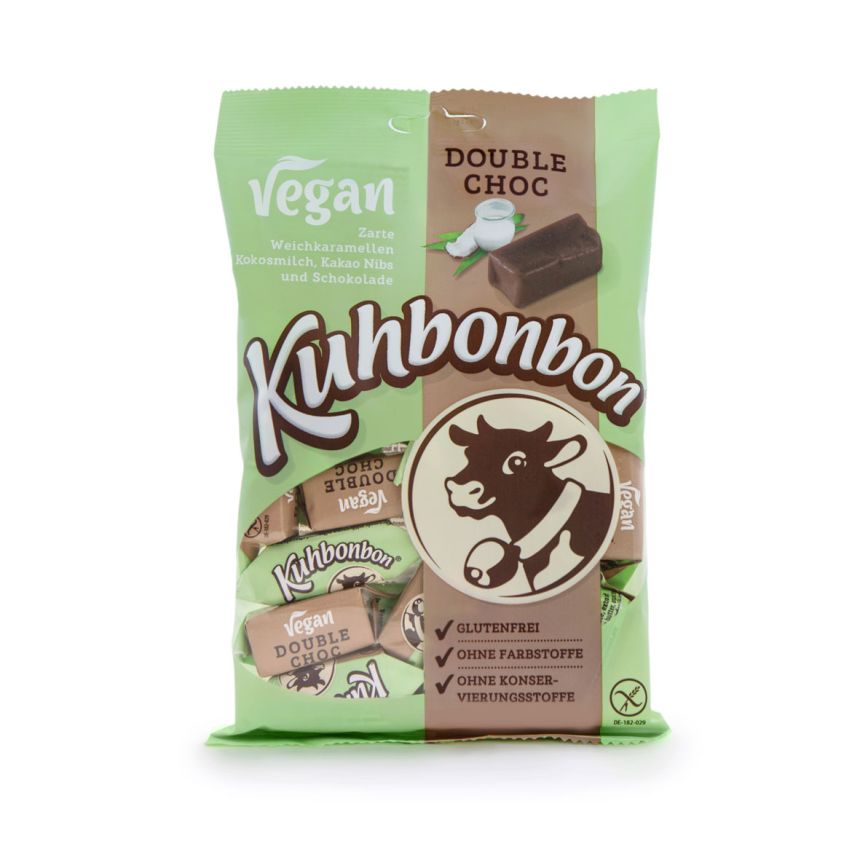 Kuhbonbon Vegan Double Choc - veganes Karamellbonbon mit echten Kakao-Nibs  165g