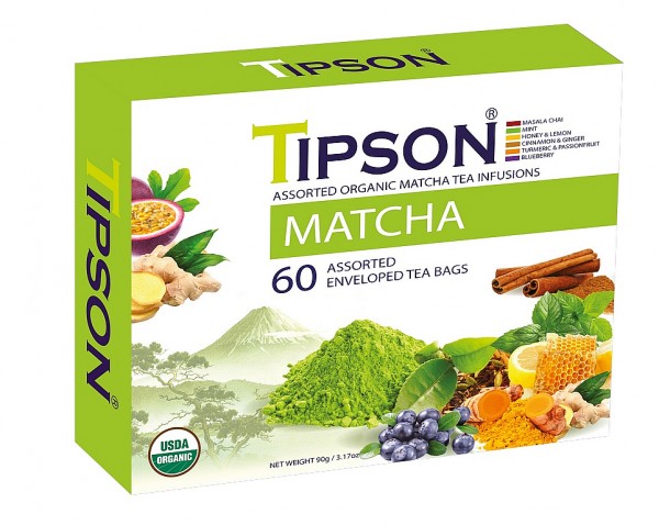 TIPSON BIO Matcha Assorted japanischer gemahlener Tee Gastro-Teebeutel 60x1,5g
