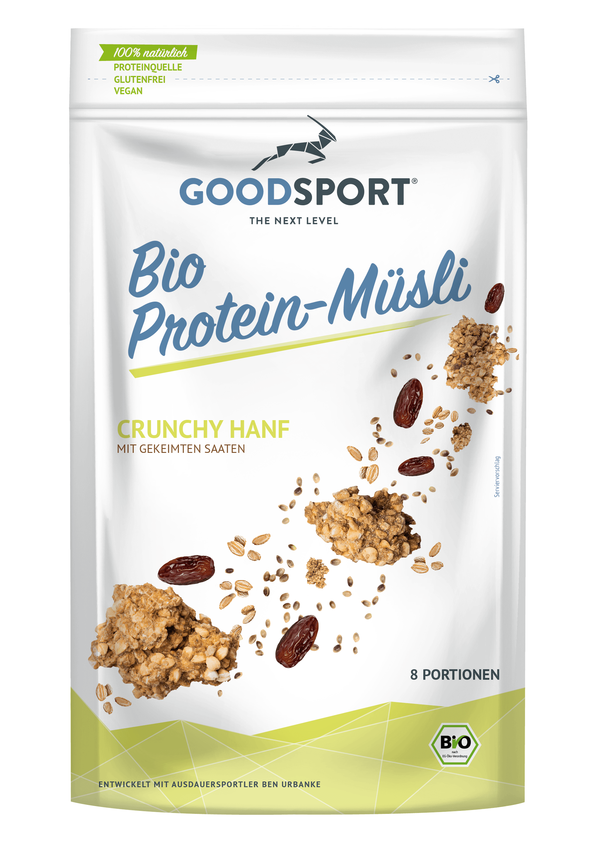 Bio Protein Müsli, Cunchy Hanf mit gekeimten Saaten, 400g - Goodsport 