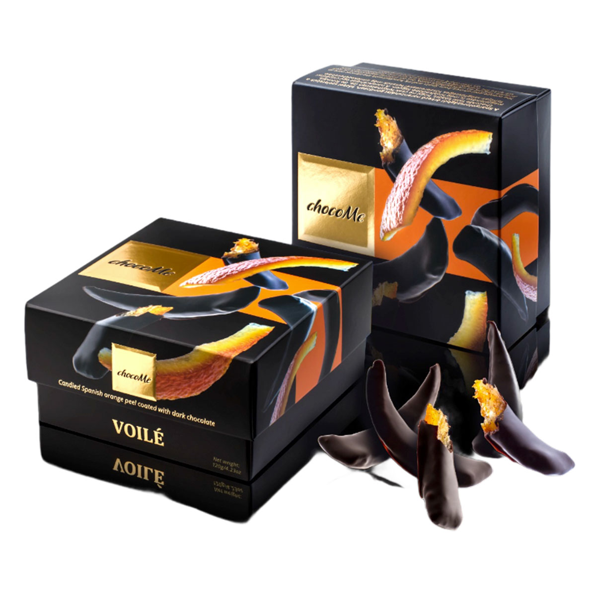Kandierte spanische Orangenschale in dunkler Schokolade, Voilé - chocoMe 120g Kandierte spanische Orangenschale in dunkler Schokolade, Voilé - chocoMe 120g