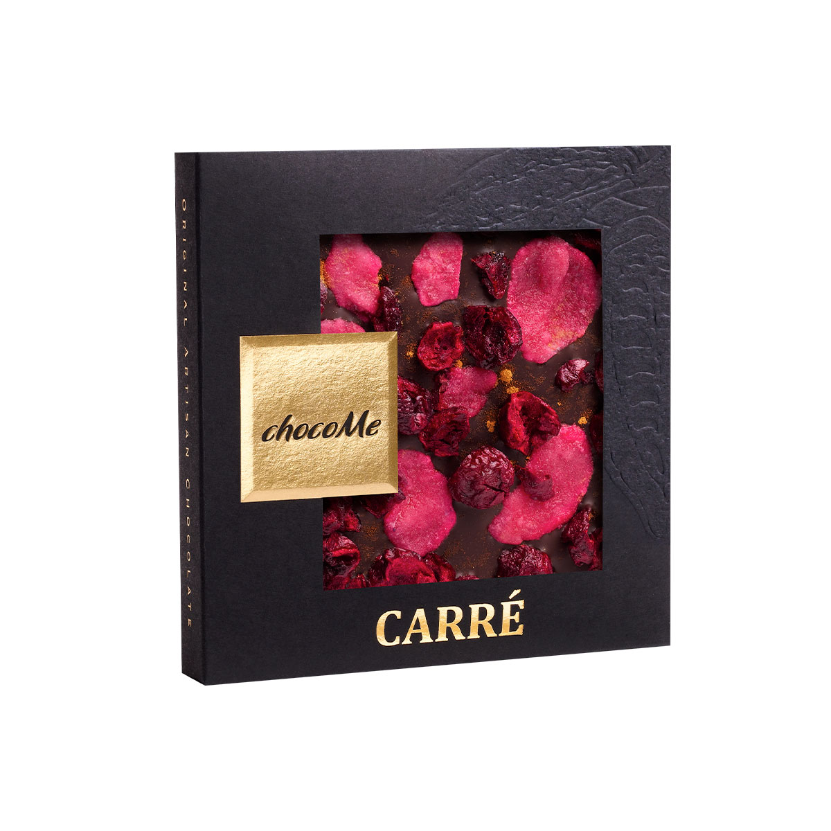 Tafelschokoladen mit kandierten Rosenblättern und Zimt, Carré - chocoMe 50g